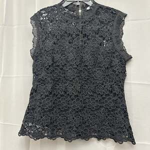 Nanette Nanette Lepore Black Floral Lace High Neck Sleeveless Top Size L